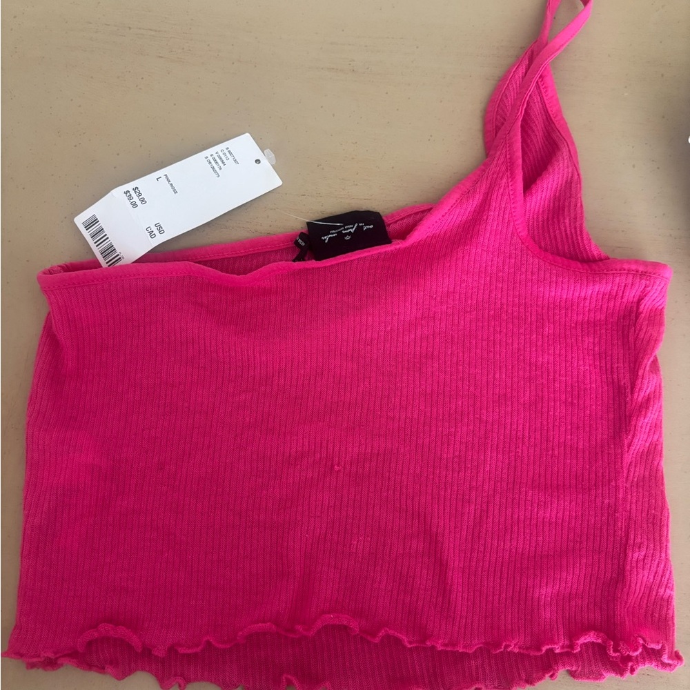 Urban Outfitters Hot Pink Ribbed One-Shoulder Crop Top